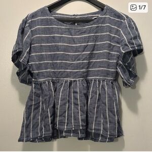 American Eagle Outfitters Blue and White Striped Peplum Top